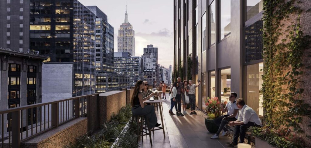 Photograph of rooftop deck at 1177 Avenue Of The Americas, via Silverstein Properties